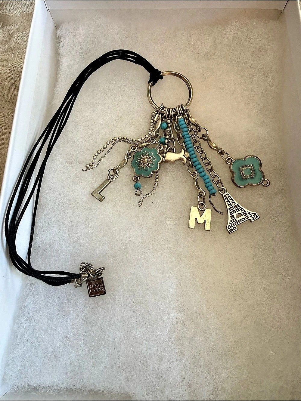 Marc Labat Paris Eiffel Tower Multi-Charm Necklace Black & Gold